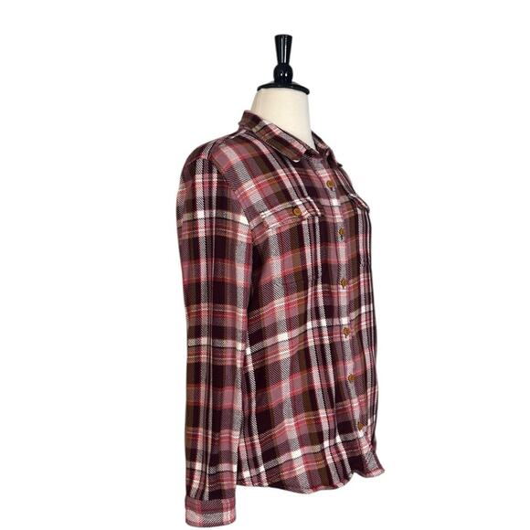 LL Bean Shacket Shirt Button Down Flannel Pink Plaid Top Women’s Size XL - Picture 2 of 10
